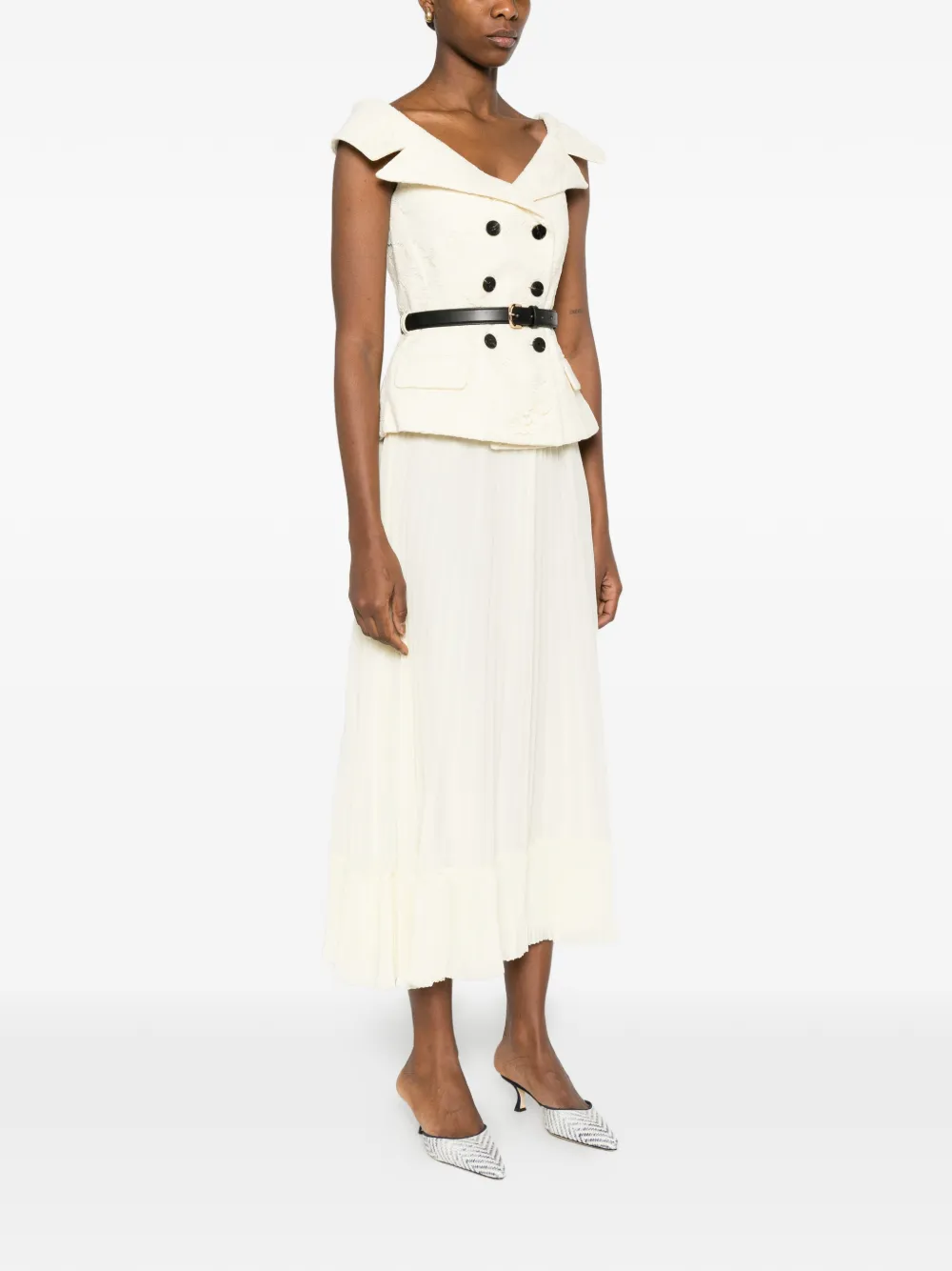 Self-Portrait Chiffon mini-jurk met kant Beige