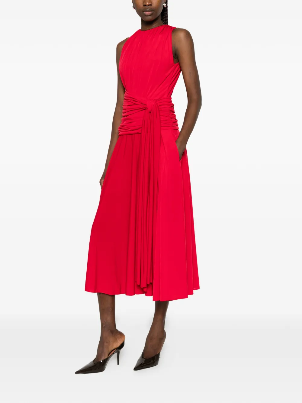  Brandon Maxwell Vestido Isadora Midi Drapeado - Rojo 