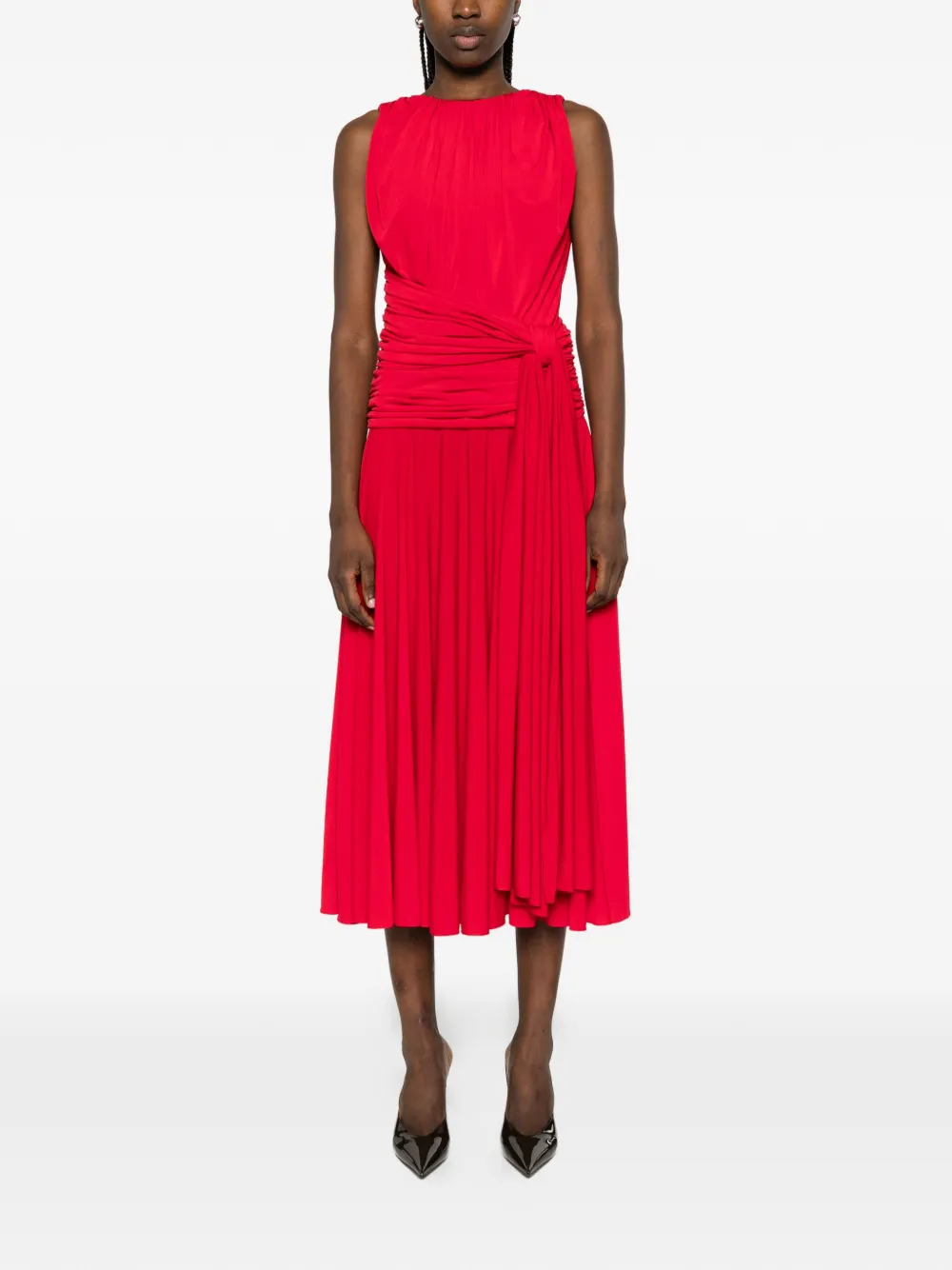  Brandon Maxwell Vestido Isadora Midi Drapeado - Rojo 