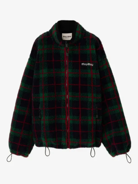 Miu Miu checked teddy zipper jacket