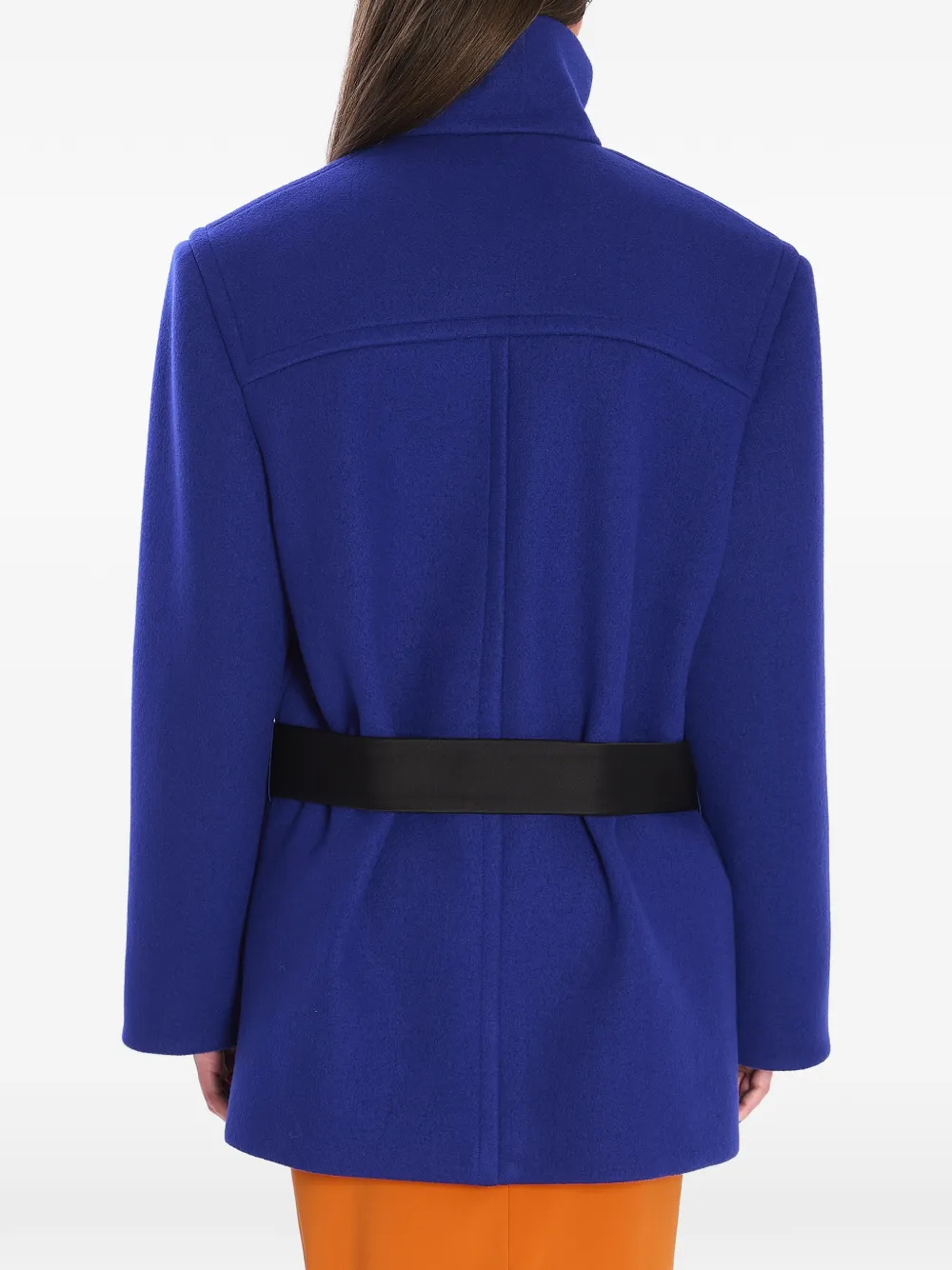 Saint Laurent Belted Silk-trimmed Wool Jacket In Blue