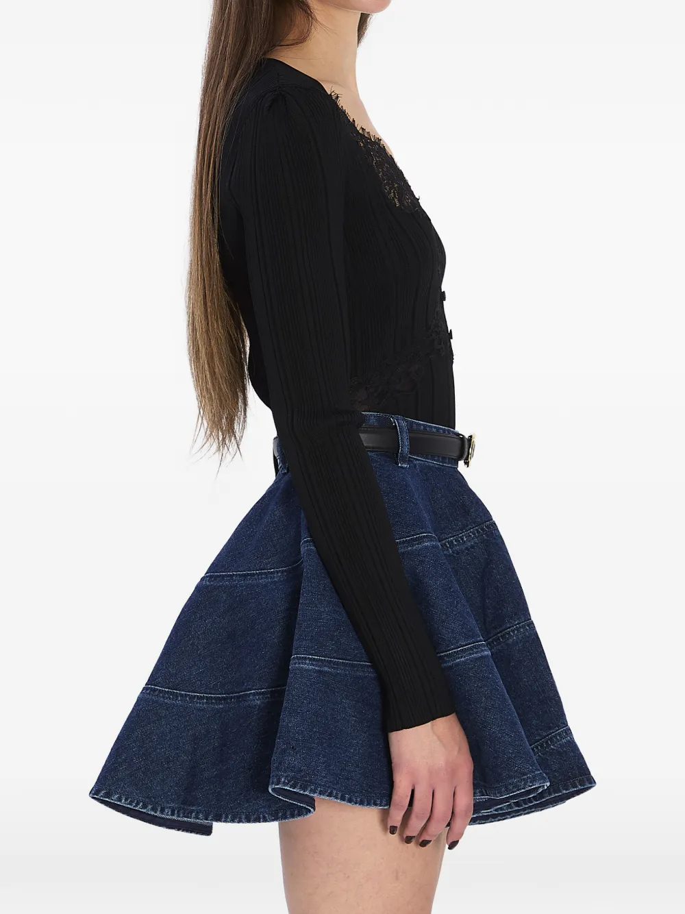 Self-portrait Lace Button Top In Black