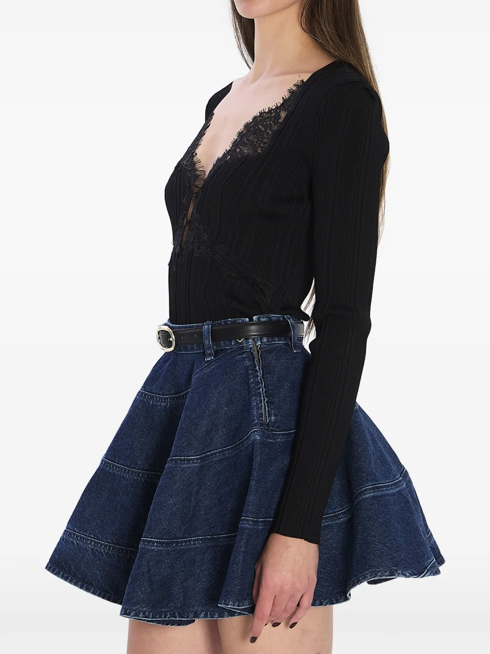 Self-portrait Lace Button Top In Black