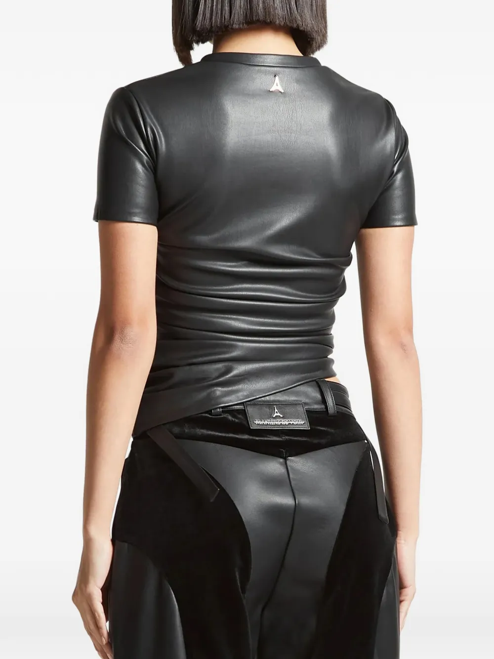 Ruched Faux-Leather Black T-Shirt