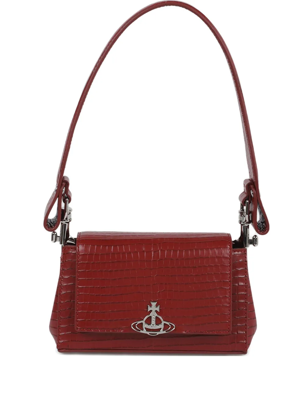 Vivienne Westwood Orb Croc-effect Tote Bag In Burgundy