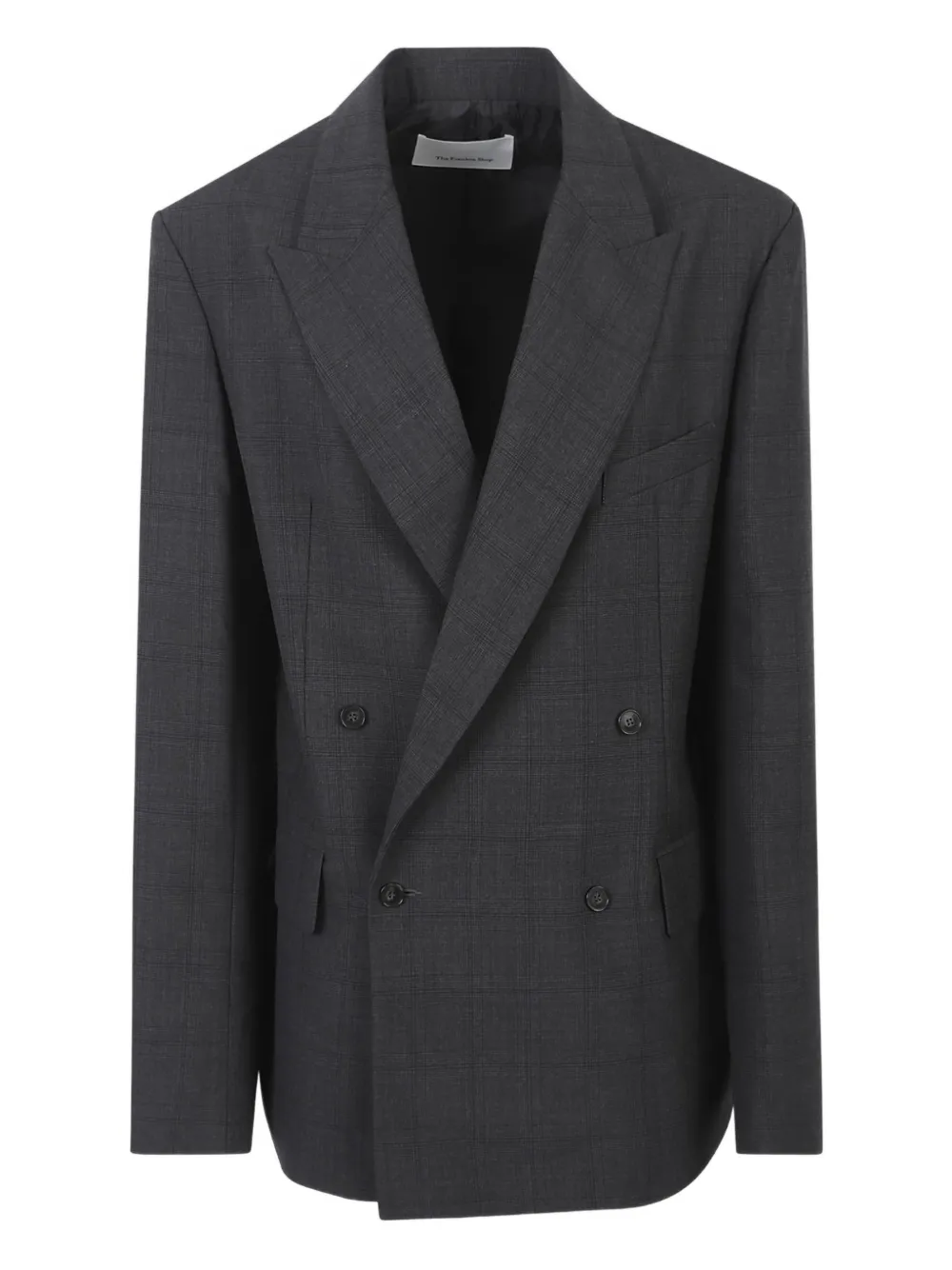 The Frankie Shop Nework Plaid Double-breasted Blazer In Gray