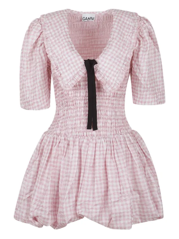 ganni gingham mini dress Crinkled Check Mini Dress