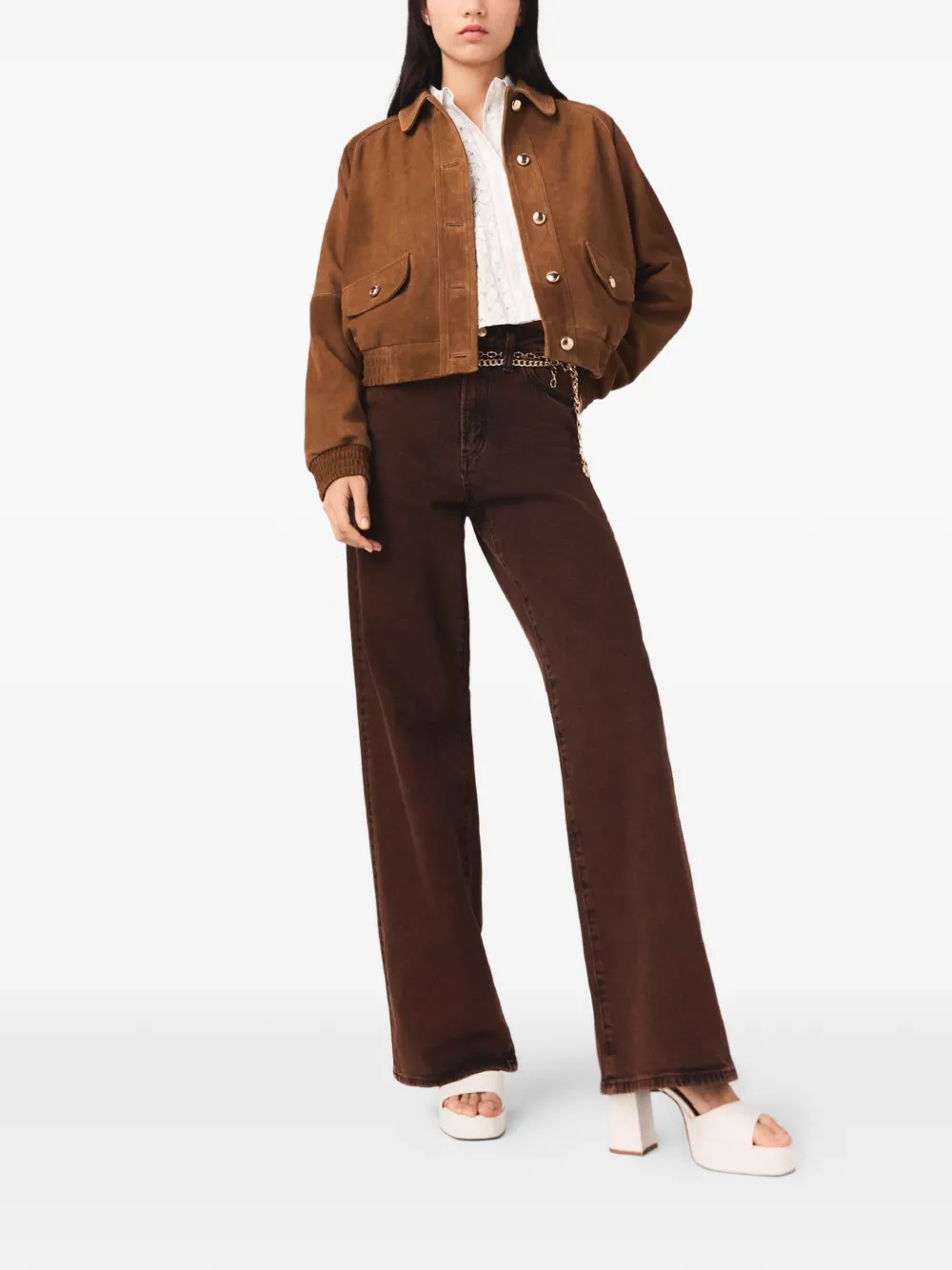  Maje Vaqueros Bootcut Con Cinturón De Cadena - Marrón 
