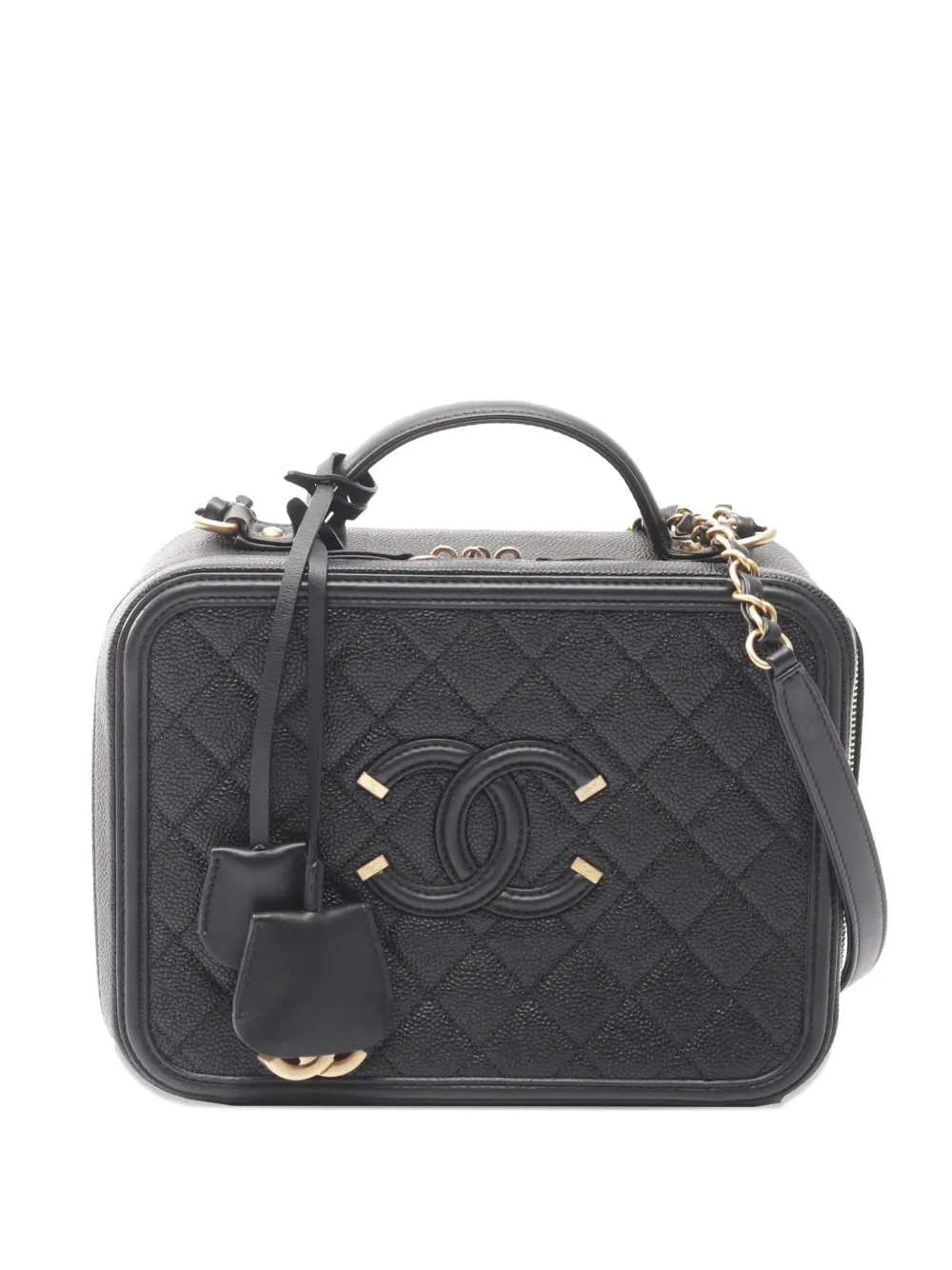 CHANEL Pre-Owned 2019 Large Caviar CC Filigree Vanity Case satchel - Black