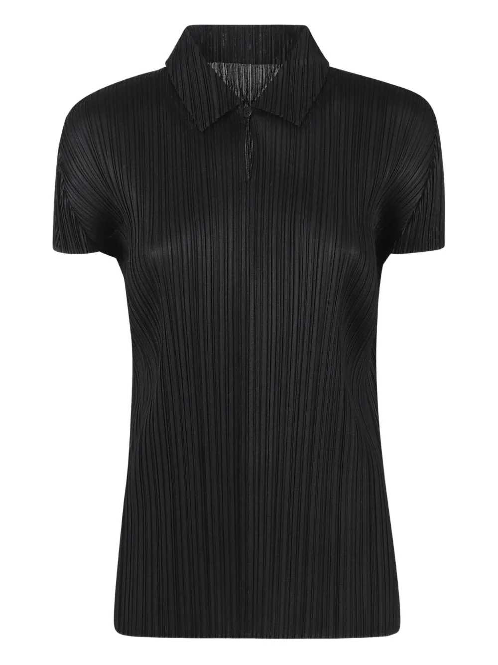Issey Miyake Pleated Button Polo Top In Black