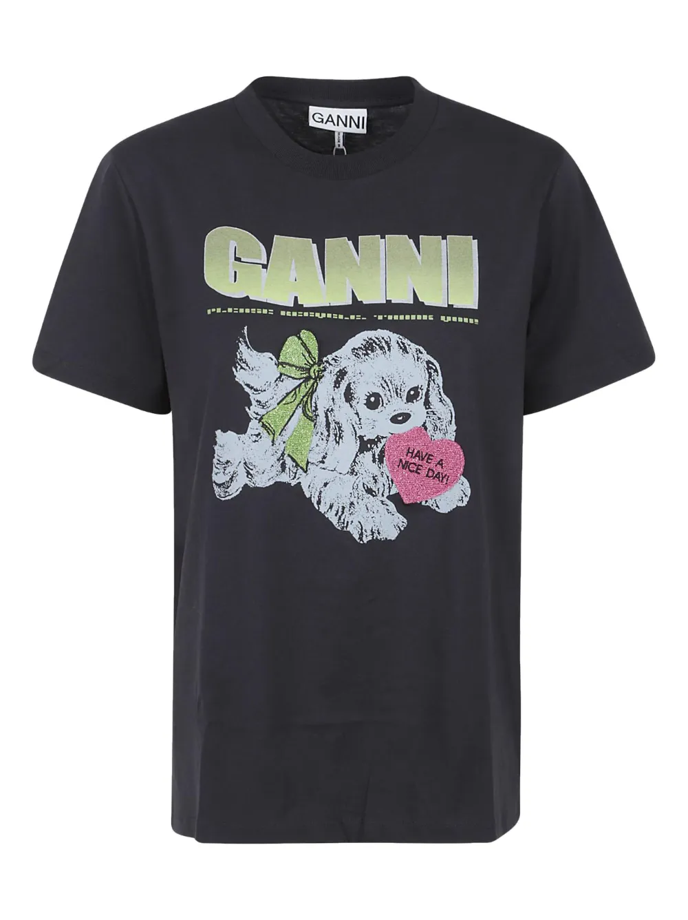 GANNI puppy graphic T-shirt - Grigio