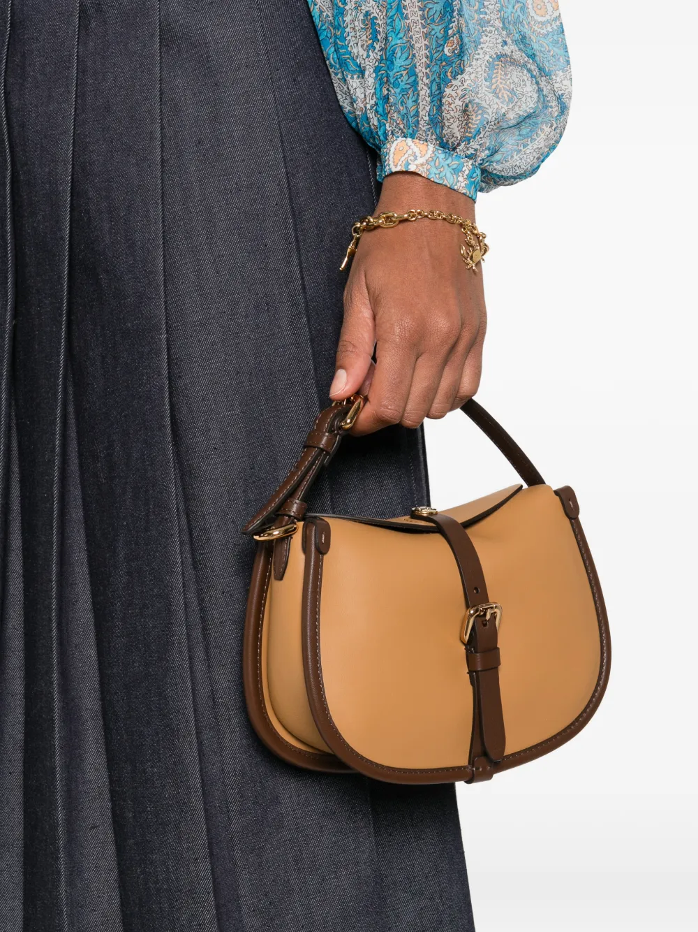 ETRO Buckle leren crossbodytas Bruin