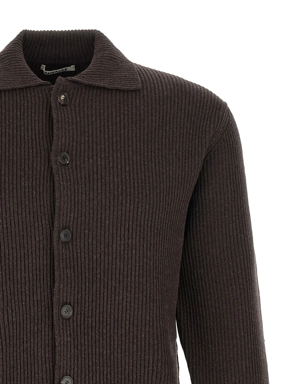 Auralee Ribbed Point-collar Cardigan In Brown