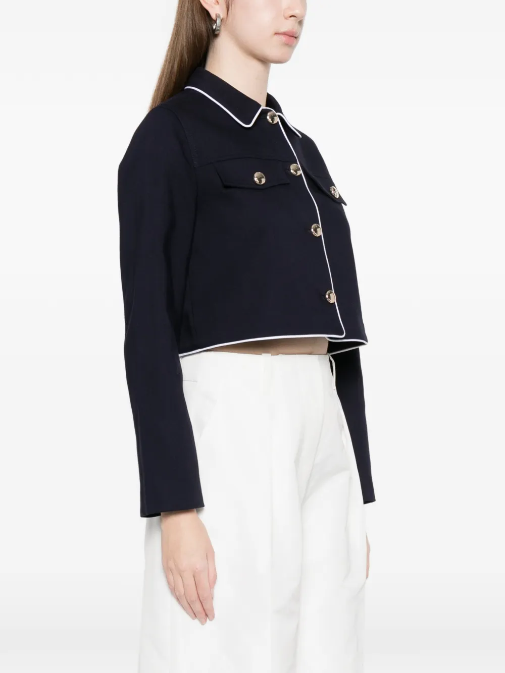  Maje Vussa Button Piped Jacket - Blue 