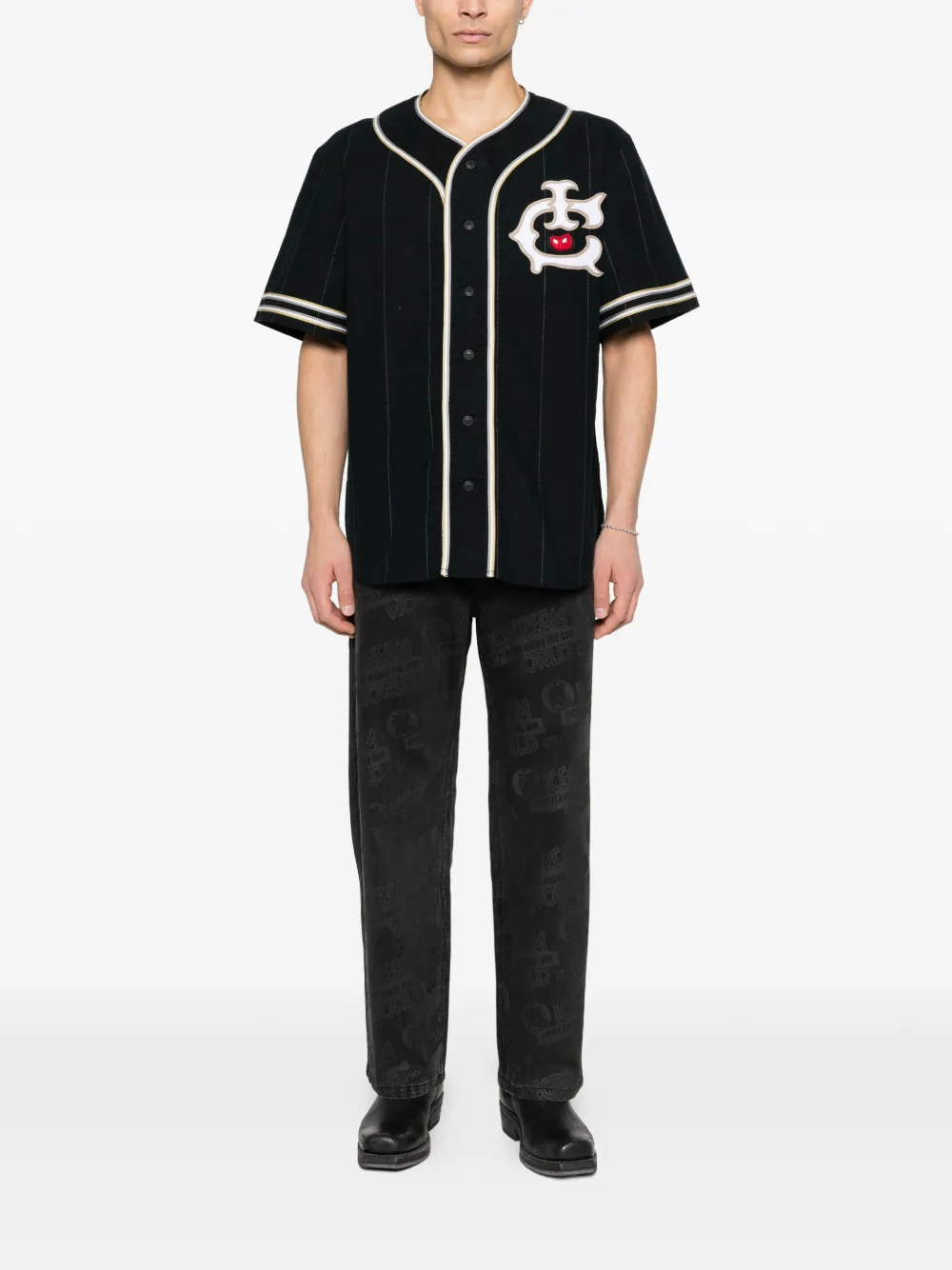 ICECREAM IC Baseball jersey appliqu&eacute; striped shirt - Zwart