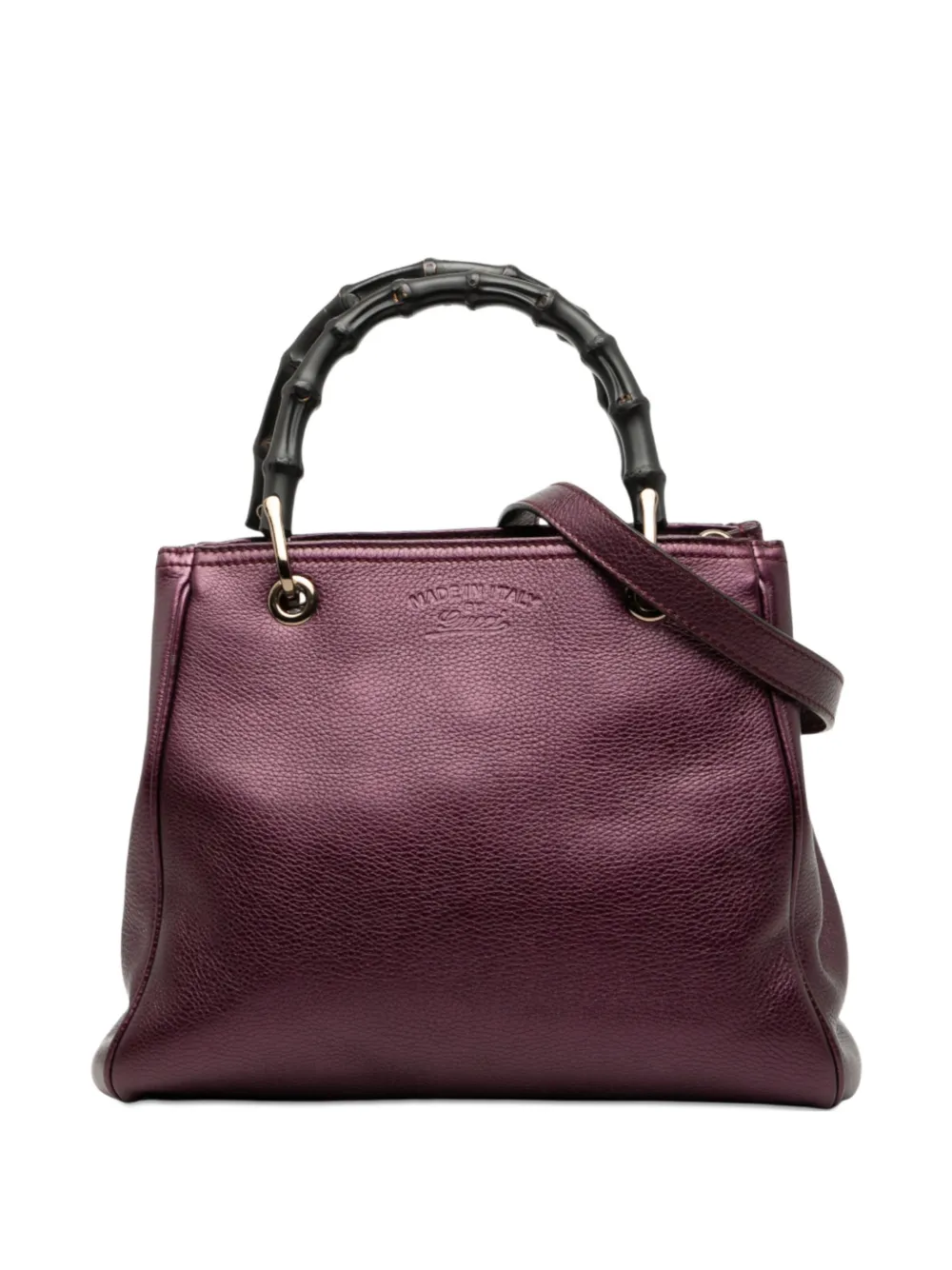 Pre-owned Gucci 2000-2015 Small Metallic Calfskin Bamboo Shopper Satchel In Purple