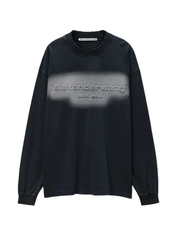Alexander Wang Long-sleeve Logo T-shirt in Jersey Oversized in Grey