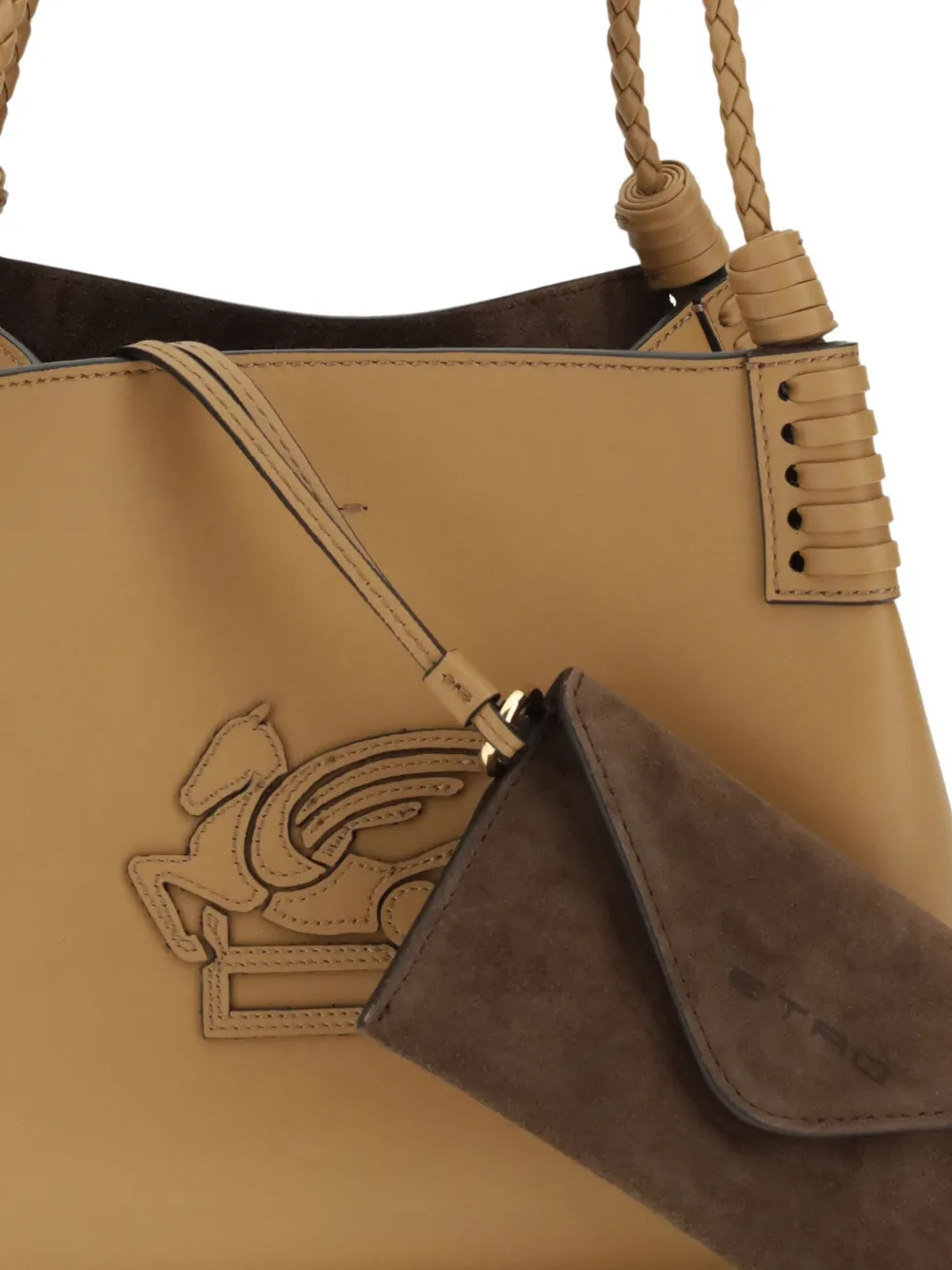 ETRO Libra kleine leren tas met gevlochten handgreep Beige