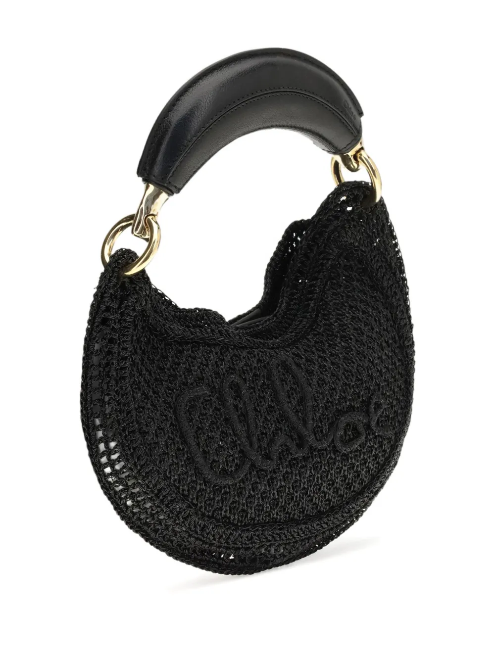 Chloé Summer Banana Raffia Logo Mini Bag In Black