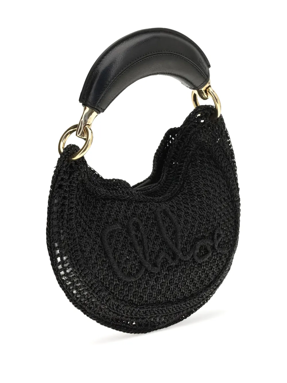 Chloé Summer Banana Raffia Logo Mini Bag In Black