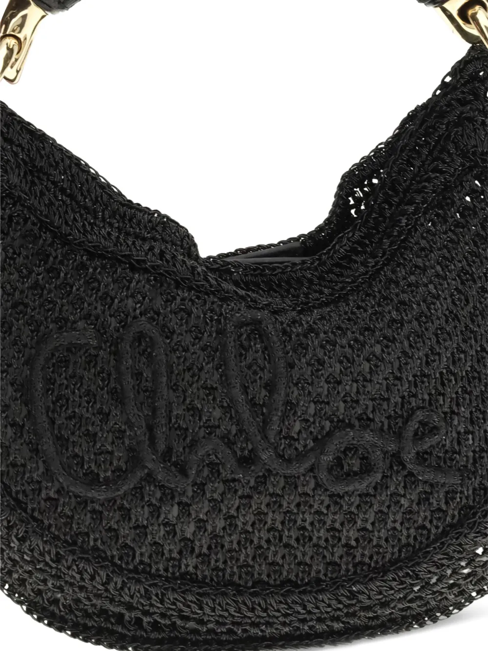 Chloé Summer Banana Raffia Logo Mini Bag In Black