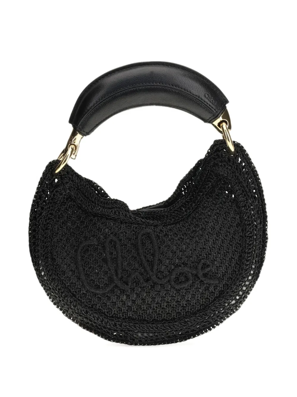 Chloé Summer Banana Raffia Logo Mini Bag In Black