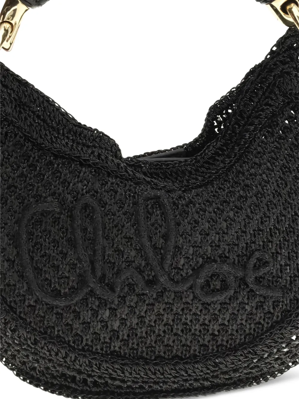 Chloé Summer Banana raffia kleine tas met logo Zwart
