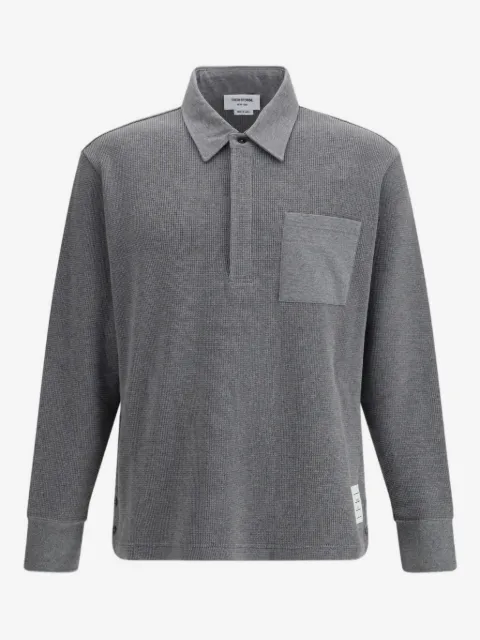 Thom Browne long sleeve patch pocket polo shirt