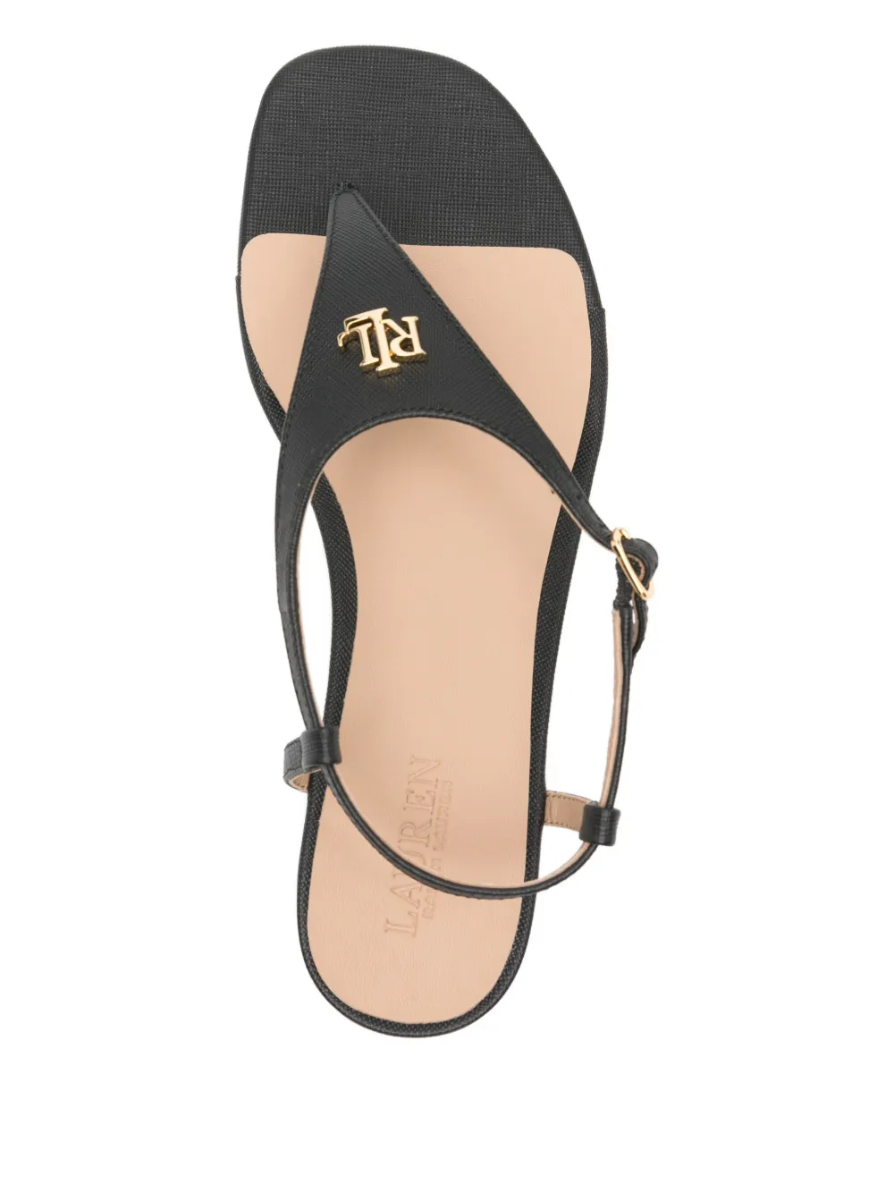 Lauren Ralph Lauren Sandalen met teenbandje en logo Zwart