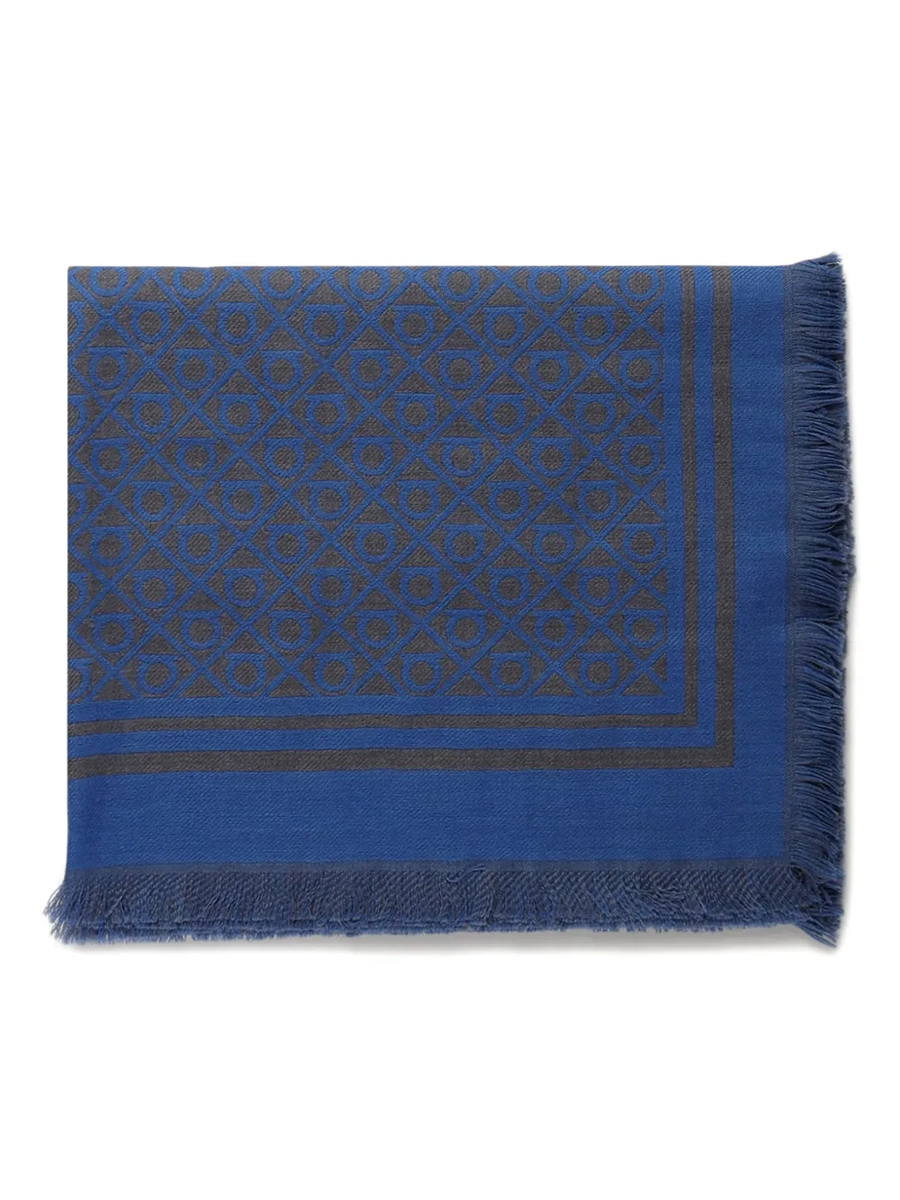 Ferragamo geometric-pattern fringed scarf | Blue | Image 1
