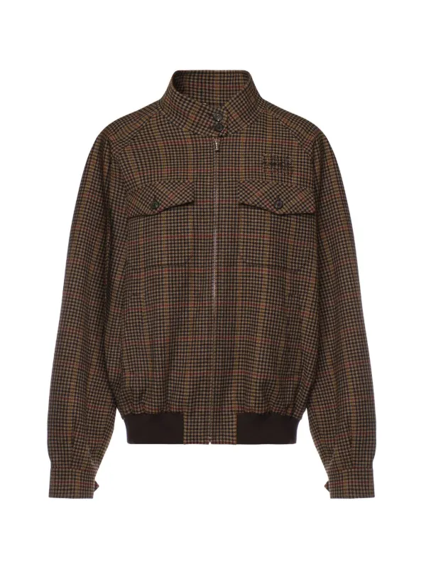 Miu Miu Houndstooth Check Zip-fastening Jacket in Brown