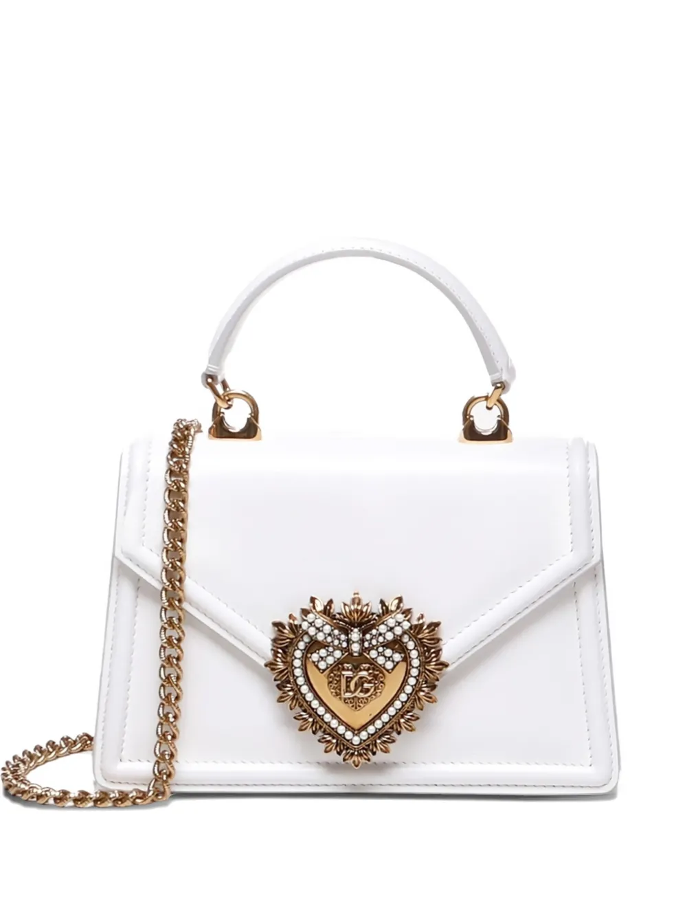 Dolce & Gabbana Small Devotion Heart-detail Flap Tote Bag In White