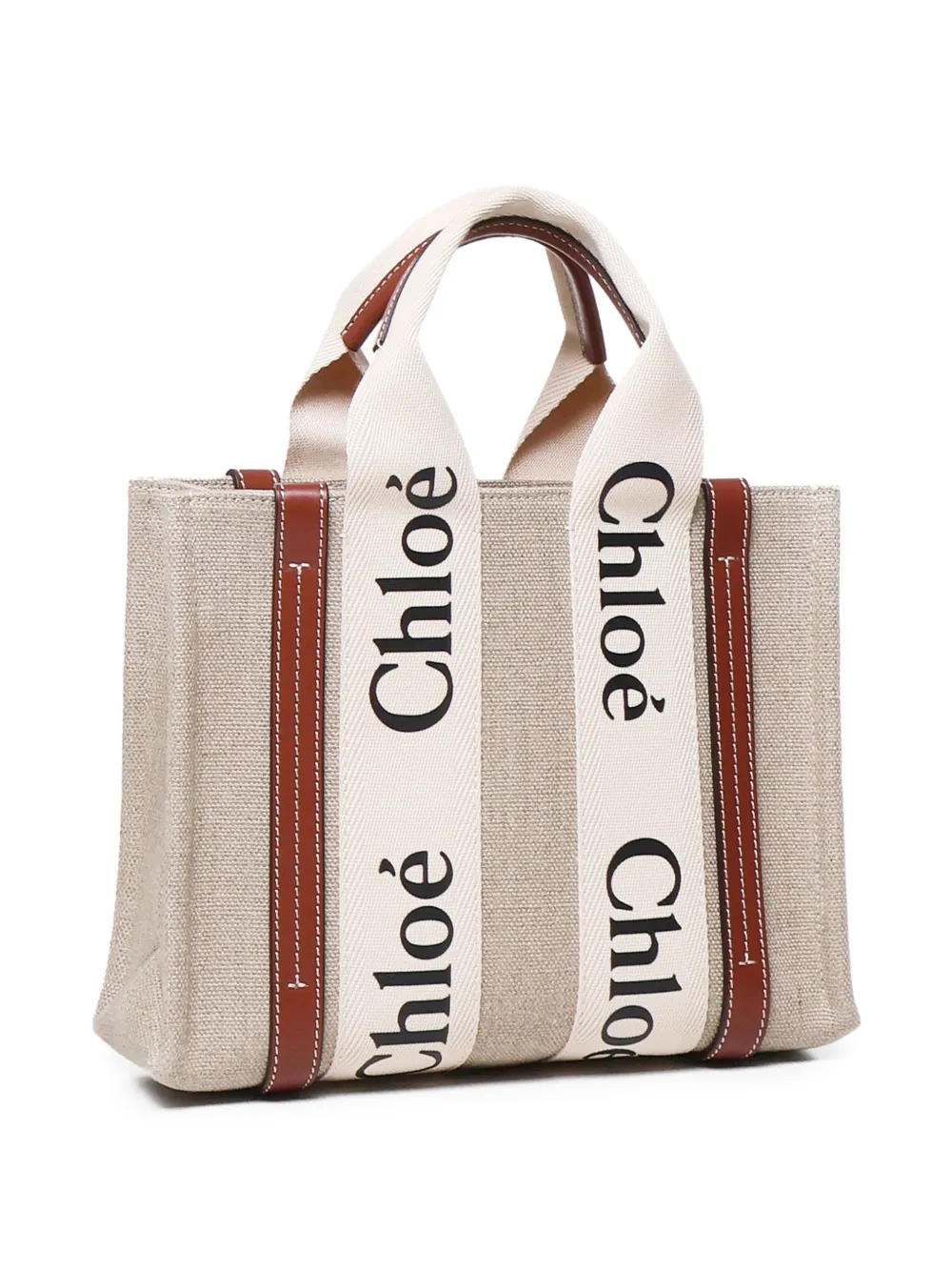 Chloé Woody kleine shopper met logo - Beige