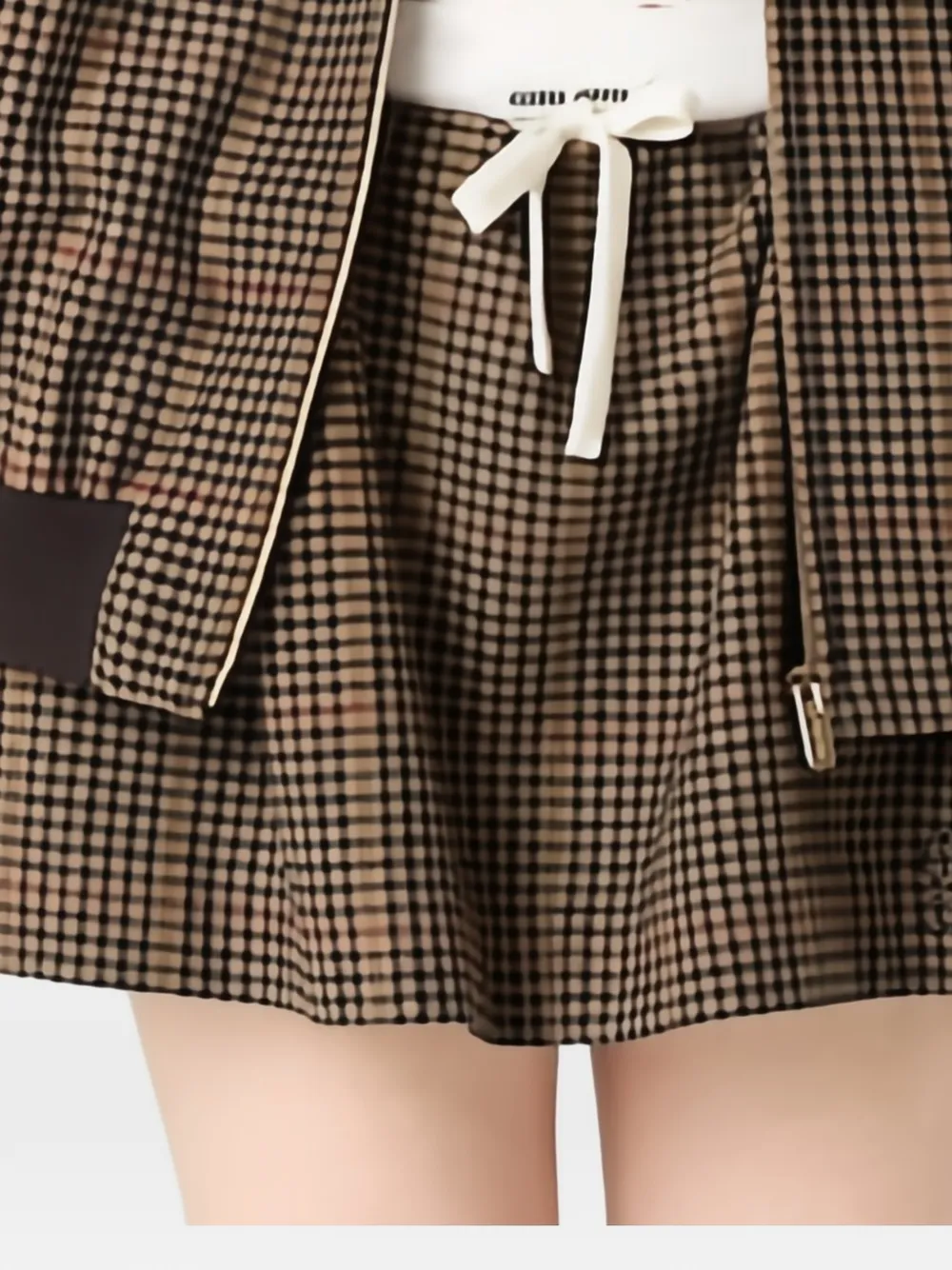 Miu Miu check gathered mini skirt - Marrone
