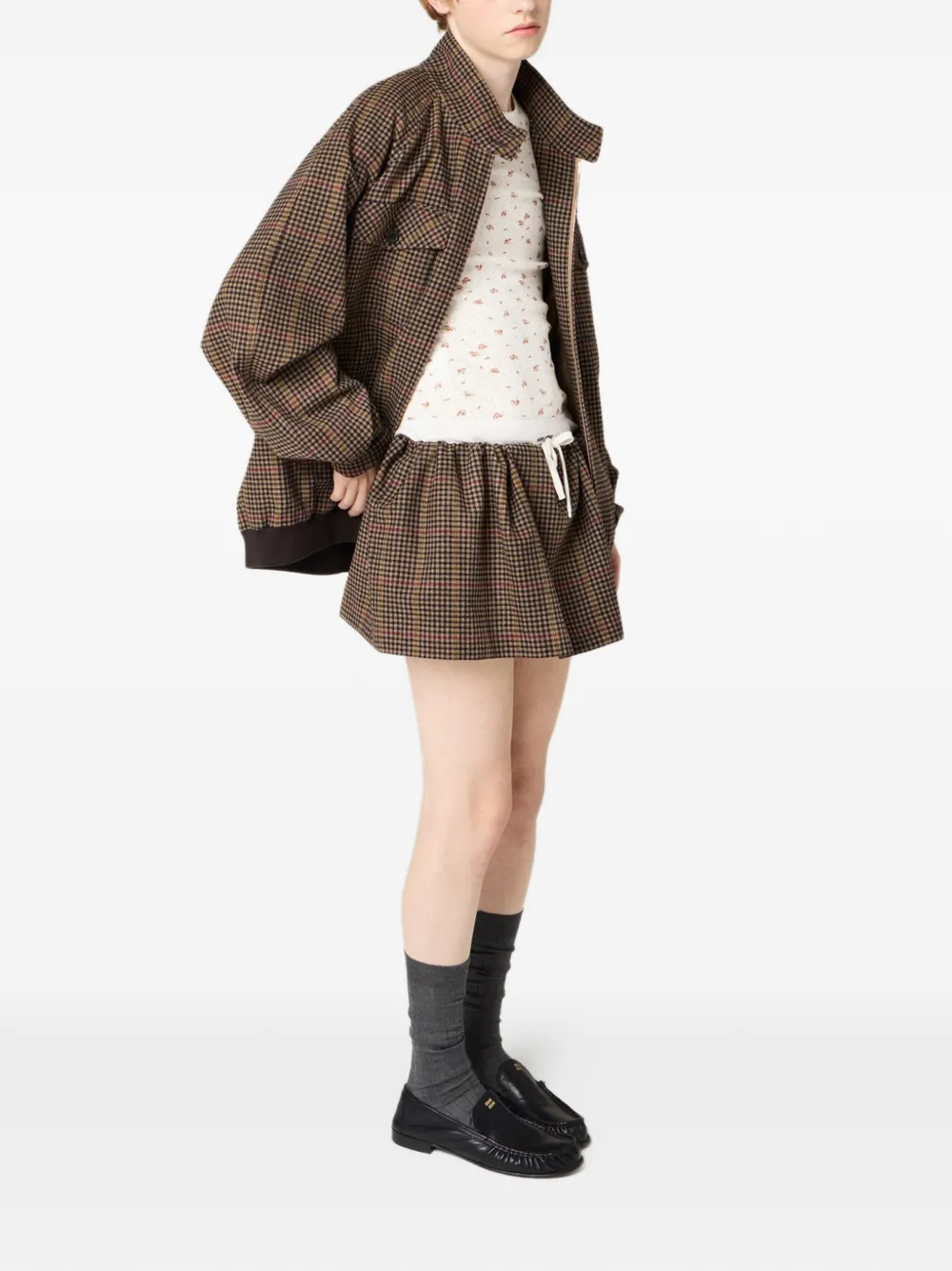 Miu Geruite gesmockte mini-rok Bruin