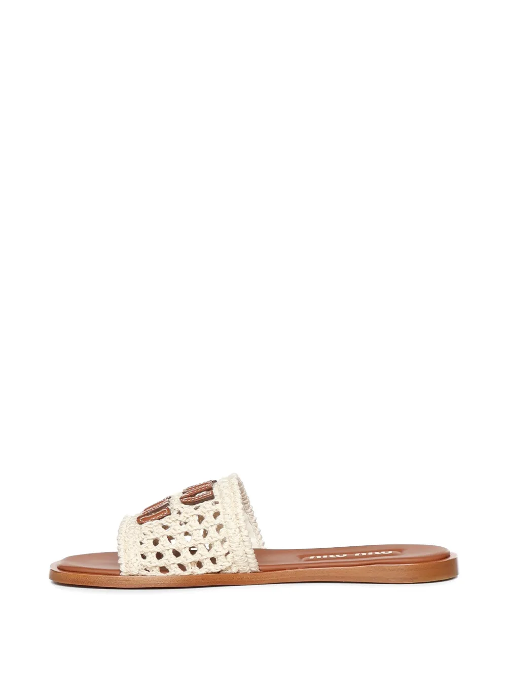 Miu crochet logo-patch sandals Wit
