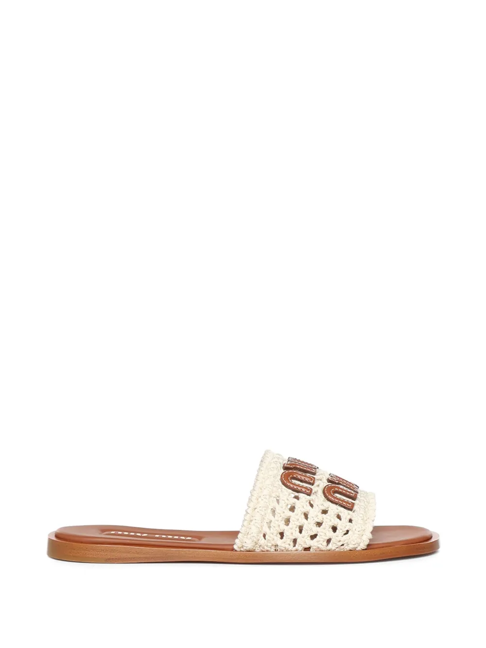 Miu crochet logo-patch sandals Wit