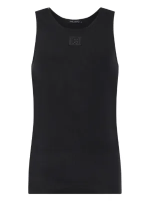D&G タンクトップ ブラックのメンズ ロゴプレート ファインリブ スリムフィット タンク