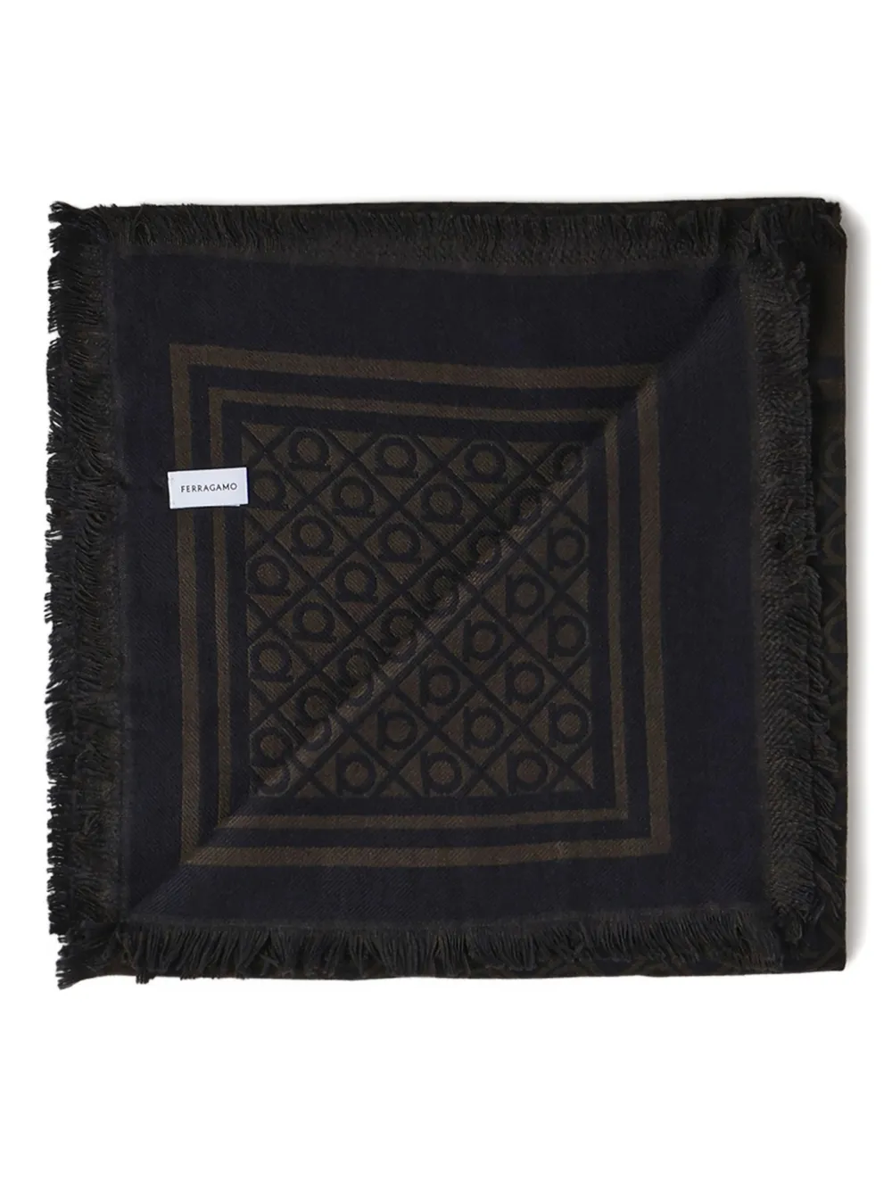 Ferragamo fringed monogram scarf - Blauw