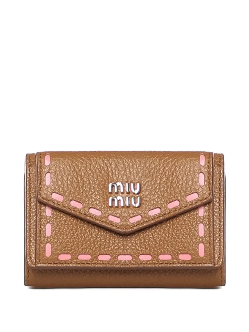 Miu Miu contrast-stitch leather wallet - Marrone