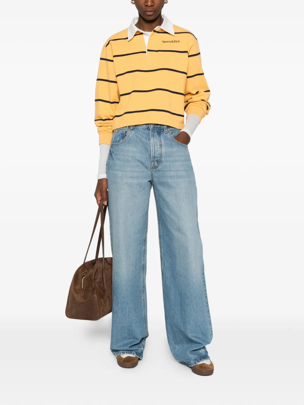 Sporty & Rich striped long-sleeved polo top - Geel