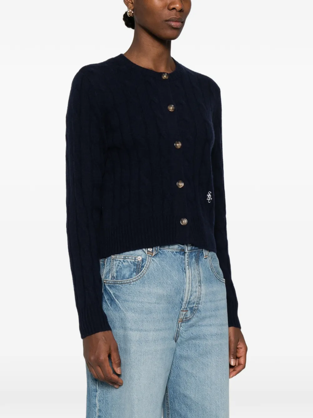 Sporty And Rich Cable-knit Button Cardigan In Blue