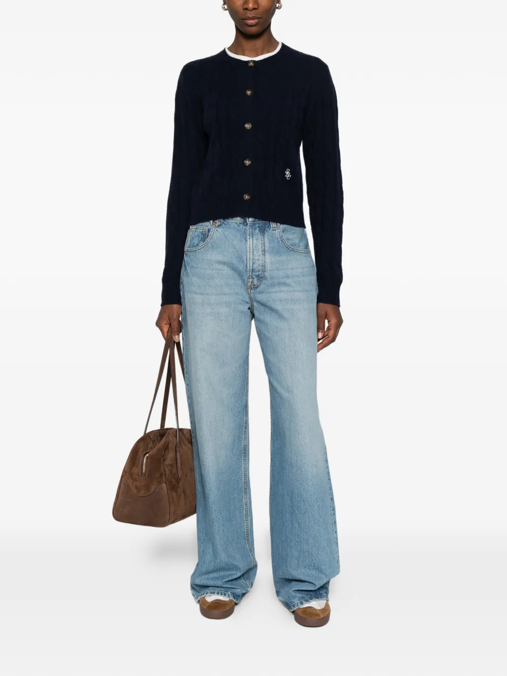 Sporty And Rich Cable-knit Button Cardigan In Blue