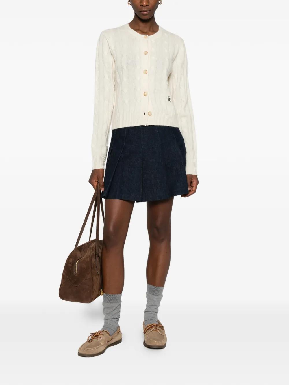 Sporty And Rich Cable-knit Buttoned Cardigan In White