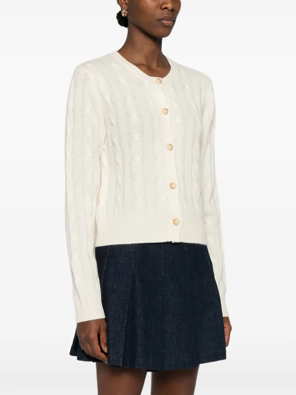 Sporty And Rich Cable-knit Buttoned Cardigan In White