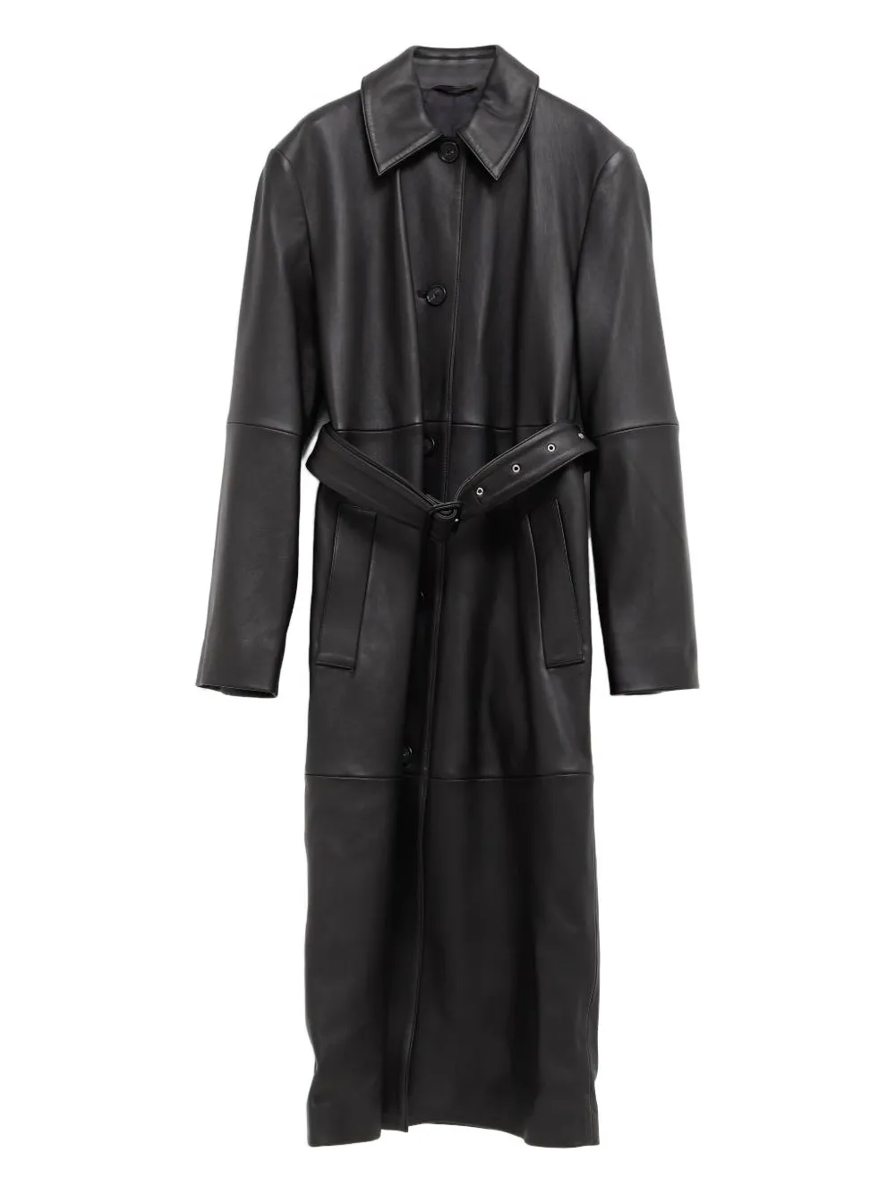 Totême Belted Leather Coat In Black