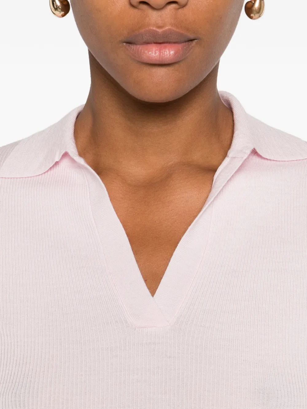 Max Mara Collared Ribbed Top In Pink