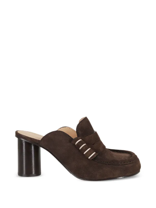 JW Anderson Heeled Loafer Mules in Chocolate Brown