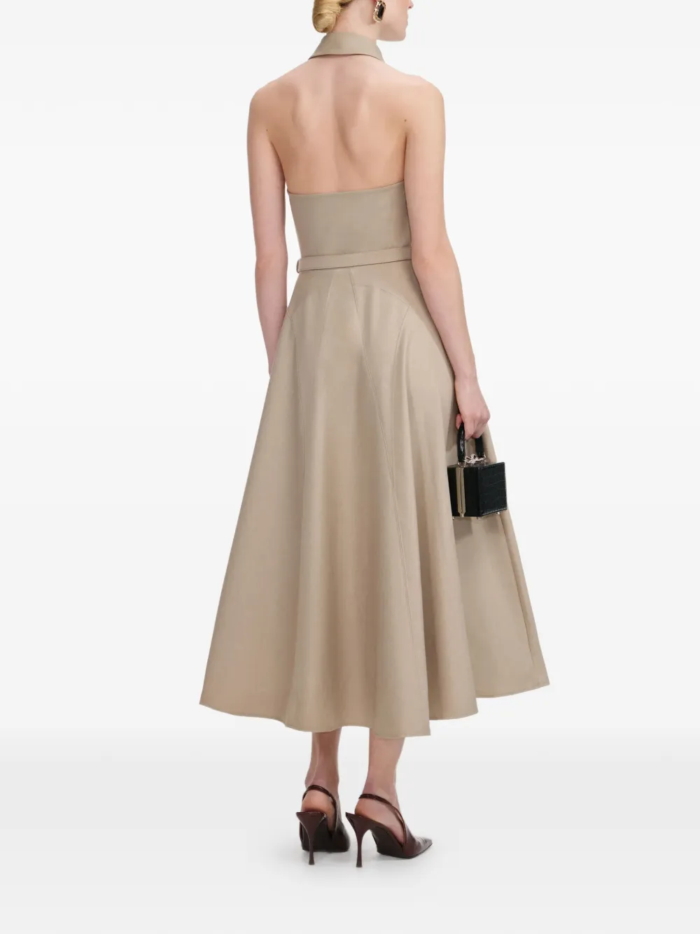 Self-portrait Collared Belted Mini Dress In Neutral