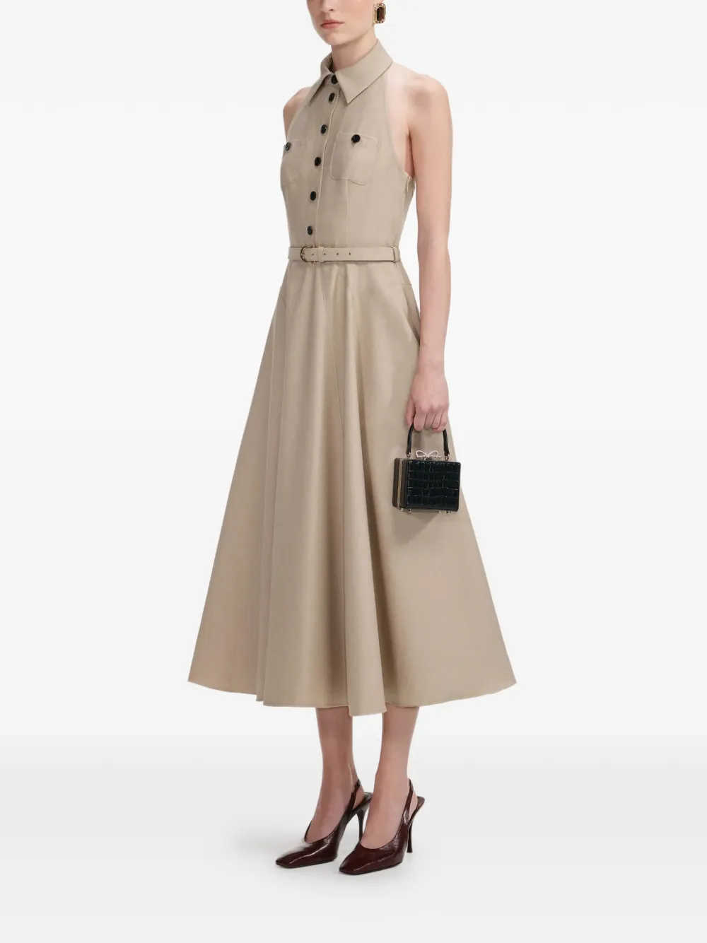 Self-portrait Collared Belted Mini Dress In Neutral